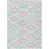 3' X 5' Ivory And Sky Blue Abstract Washable Indoor Outdoor Area Rug