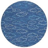 8' Navy Blue And Ivory Round Abstract Washable Indoor Outdoor Area Rug
