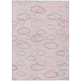 3' X 5' Pink And Ivory Abstract Washable Indoor Outdoor Area Rug
