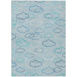 3' X 5' Sky Blue And Navy Blue Abstract Washable Indoor Outdoor Area Rug