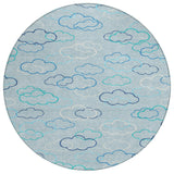 8' Sky Blue And Navy Blue Round Abstract Washable Indoor Outdoor Area Rug