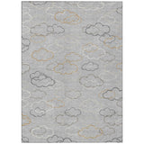 3' X 5' Silver And Beige Abstract Washable Indoor Outdoor Area Rug