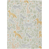 5' X 8' Ivory And Pink Botanical Leaves Washable Indoor Outdoor Area Rug