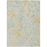 3' X 5' Mint Green And Pink Botanical Leaves Washable Indoor Outdoor Area Rug