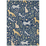 3' X 5' Navy Blue And Gold Botanical Leaves Washable Indoor Outdoor Area Rug