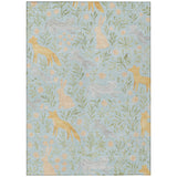 3' X 5' Sky Blue And Green Botanical Leaves Washable Indoor Outdoor Area Rug