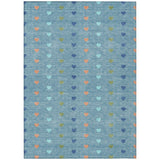 3' X 5' Teal Blue And Peach Geometric Washable Indoor Outdoor Area Rug