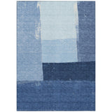 3' X 5' Blue And Denim Blue Geometric Washable Indoor Outdoor Area Rug