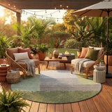 8' Olive Green And Fern Green Round Geometric Washable Indoor Outdoor Area Rug