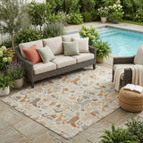 5' X 8' Beige And Copper Cactus Washable Indoor Outdoor Area Rug