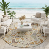 8' Beige And Copper Round Cactus Washable Indoor Outdoor Area Rug