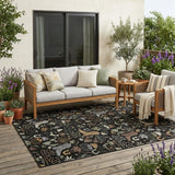 5' X 8' Black And Gray Cactus Washable Indoor Outdoor Area Rug
