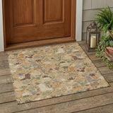 3' X 5' Gold And Ivory Cactus Washable Indoor Outdoor Area Rug