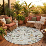 8' Ivory And Beige Round Cactus Washable Indoor Outdoor Area Rug