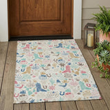 3' X 5' Linen And Pink Cactus Washable Indoor Outdoor Area Rug