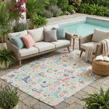 5' X 8' Linen And Pink Cactus Washable Indoor Outdoor Area Rug