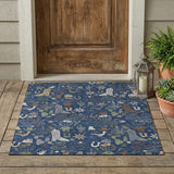 3' X 5' Navy Blue And Brown Cactus Washable Indoor Outdoor Area Rug