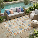 5' X 8' Beige And Ivory Aztec Washable Indoor Outdoor Area Rug