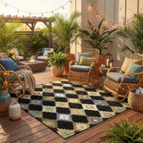8' Black And Beige Round Aztec Washable Indoor Outdoor Area Rug