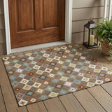 3' X 5' Chocolate And Teal Blue Aztec Washable Indoor Outdoor Area Rug