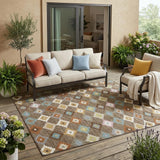 5' X 8' Chocolate And Teal Blue Aztec Washable Indoor Outdoor Area Rug