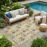5' X 8' Gold And Teal Blue Aztec Washable Indoor Outdoor Area Rug