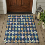 3' X 5' Navy Blue And Chocolate Aztec Washable Indoor Outdoor Area Rug