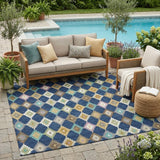 5' X 8' Navy Blue And Chocolate Aztec Washable Indoor Outdoor Area Rug