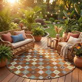 8' Orange And Gray Round Aztec Washable Indoor Outdoor Area Rug