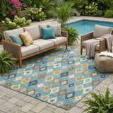 5' X 8' Teal Blue And Orange Aztec Washable Indoor Outdoor Area Rug