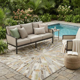 5' X 8' Beige And Taupe Abstract Washable Indoor Outdoor Area Rug