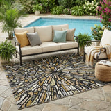 5' X 8' Black And Ivory Abstract Washable Indoor Outdoor Area Rug