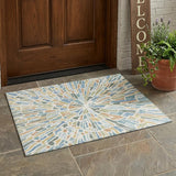 3' X 5' Blue And Denim Blue Abstract Washable Indoor Outdoor Area Rug