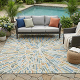 5' X 8' Blue And Denim Blue Abstract Washable Indoor Outdoor Area Rug