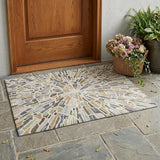 3' X 5' Ivory And Beige Abstract Washable Indoor Outdoor Area Rug