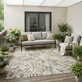 5' X 8' Ivory And Beige Abstract Washable Indoor Outdoor Area Rug