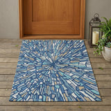 3' X 5' Navy Blue And Teal Blue Abstract Washable Indoor Outdoor Area Rug