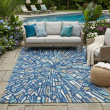 5' X 8' Navy Blue And Teal Blue Abstract Washable Indoor Outdoor Area Rug