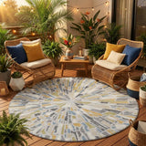 8' Silver And Gray Round Abstract Washable Indoor Outdoor Area Rug