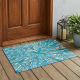3' X 5' Teal Blue And Green Abstract Washable Indoor Outdoor Area Rug