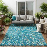 5' X 8' Teal Blue And Green Abstract Washable Indoor Outdoor Area Rug