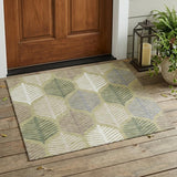 3' X 5' Green And Ivory Floral Washable Indoor Outdoor Area Rug