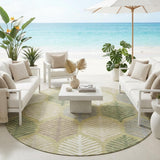 8' Green And Ivory Round Floral Washable Indoor Outdoor Area Rug