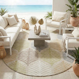 8' Beige And Ivory Round Floral Washable Indoor Outdoor Area Rug