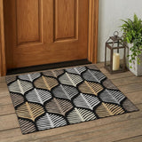 3' X 5' Black And Gray Floral Washable Indoor Outdoor Area Rug