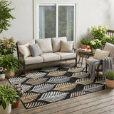 5' X 8' Black And Gray Floral Washable Indoor Outdoor Area Rug