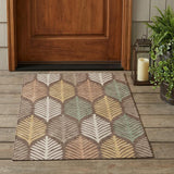3' X 5' Chocolate And Beige Floral Washable Indoor Outdoor Area Rug