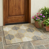 3' X 5' Gold And Ivory Floral Washable Indoor Outdoor Area Rug