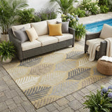 5' X 8' Gold And Ivory Floral Washable Indoor Outdoor Area Rug