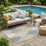 5' X 8' Gray And Beige Floral Washable Indoor Outdoor Area Rug